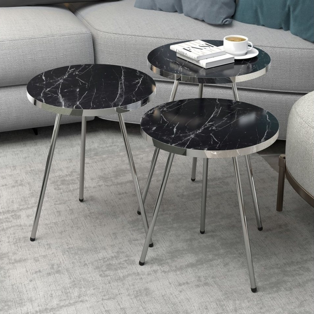 Satztisch Sakskøbing 3er Set schwarze Marmoroptik [en. casa] Bild 1