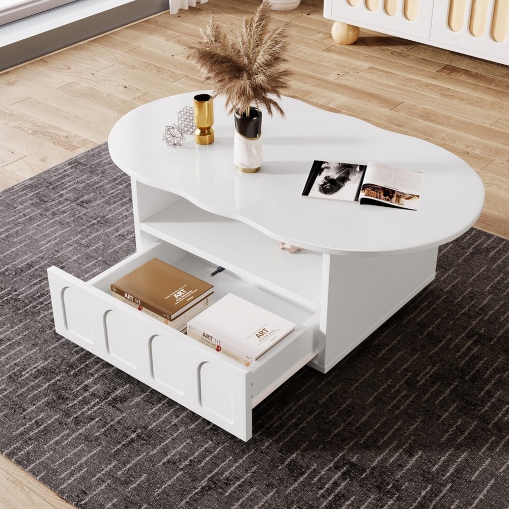 Gdood Couchtisch Wolkenförmiger Schreibtisch Beistelltisch (1-St), MDF Mit Schublade, Ablagefächern Bild 1