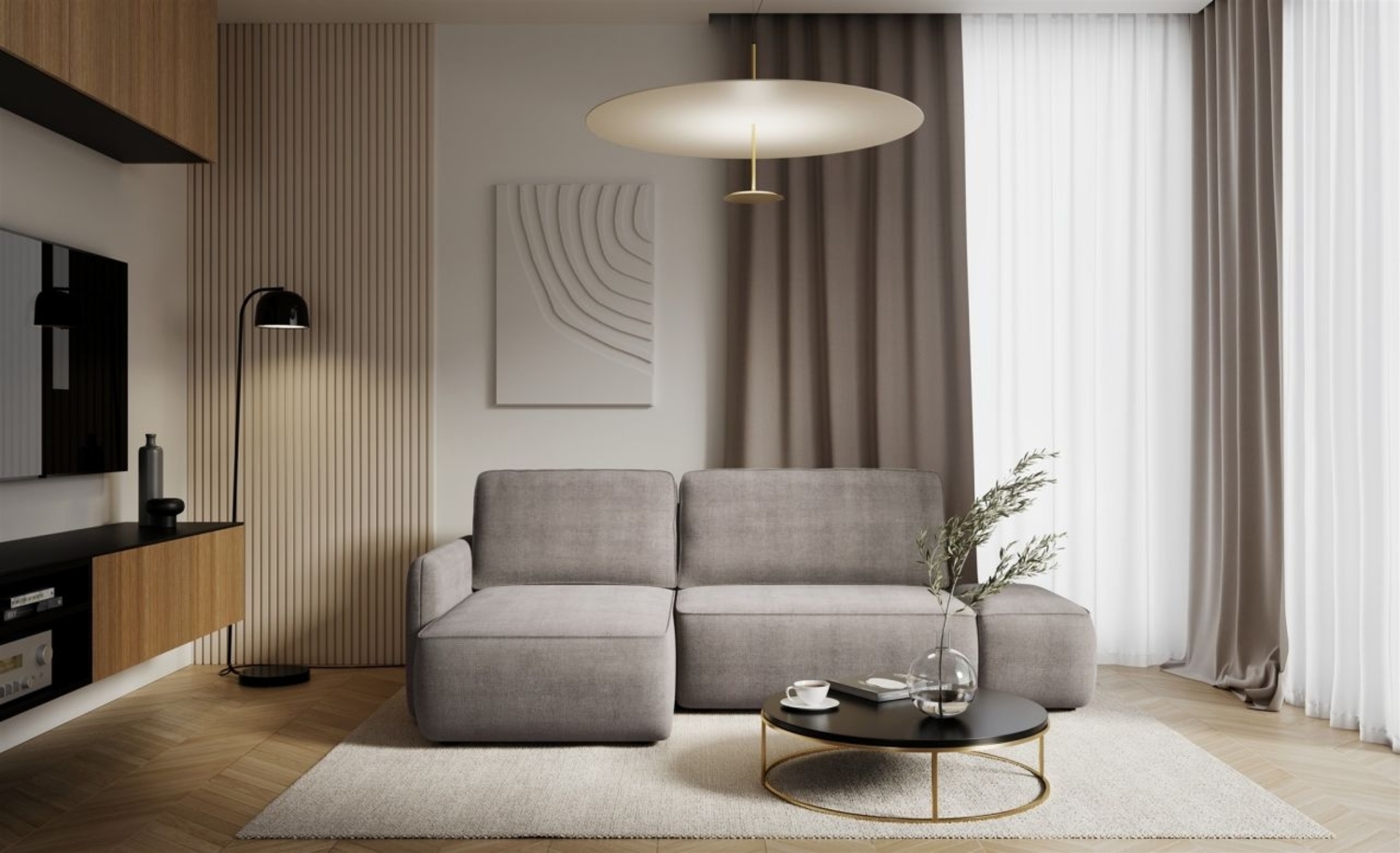 Ecksofa mit Schlaffunktion Sofa LUKA in Stoff Cremona Graubraun Ottomane Links Bild 1