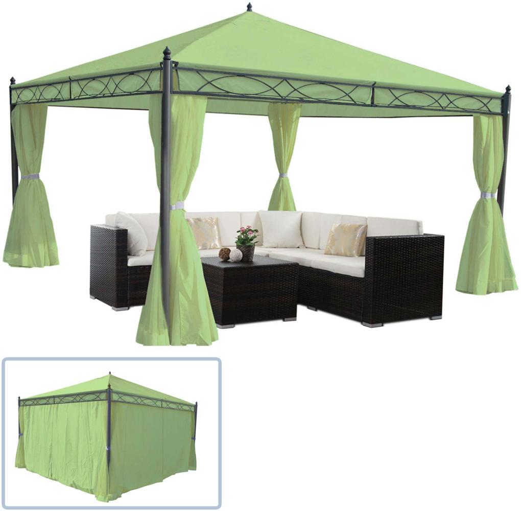 Pergola Cadiz, Garten Pavillon, stabiles 7cm-Gestell mit Seitenwand ~ grün 4x4m Bild 1