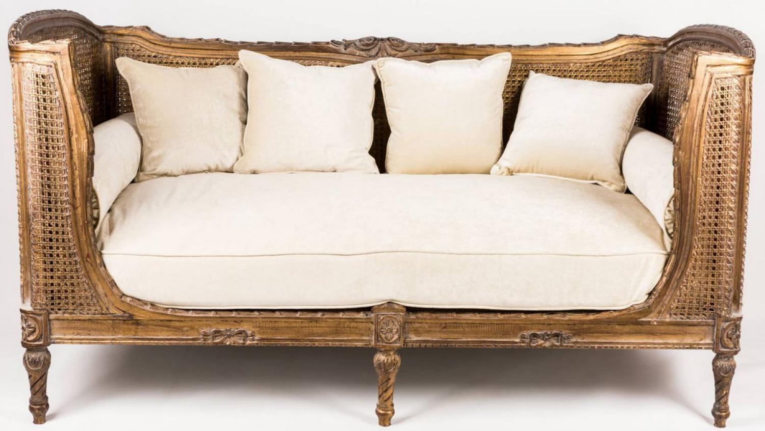 Casa Padrino Luxus Barock Sofa mit Kissen Braun / Elfenbeinfarben 187x89 x H. 103 cm - Handgefertigtes Sofa im Antik Stil - Wohnzimmer Möbel Bild 1