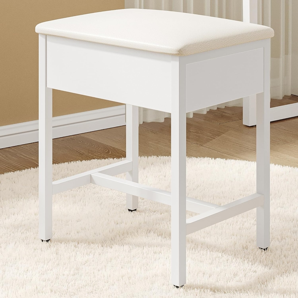 Schminkhocker, Wohnzimmer Fußhocker, Schlafzimmerbank, Gepolsterter Schminkhocker, Geeignet für Ankleidezimmer, Schlafzimmer, Eingangsbereich, 30 x 40 x 46 cm, Weiß Bild 1
