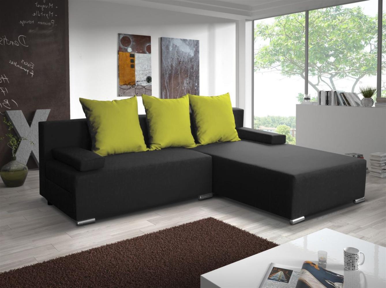 Ecksofa Sofa LUCY mit Schlaffunktion Graphit / Lind. Ottomane Rechts Bild 1