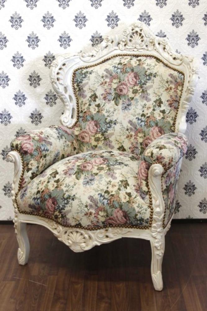 Barock Sessel King Blumenmuster / Creme Bild 1