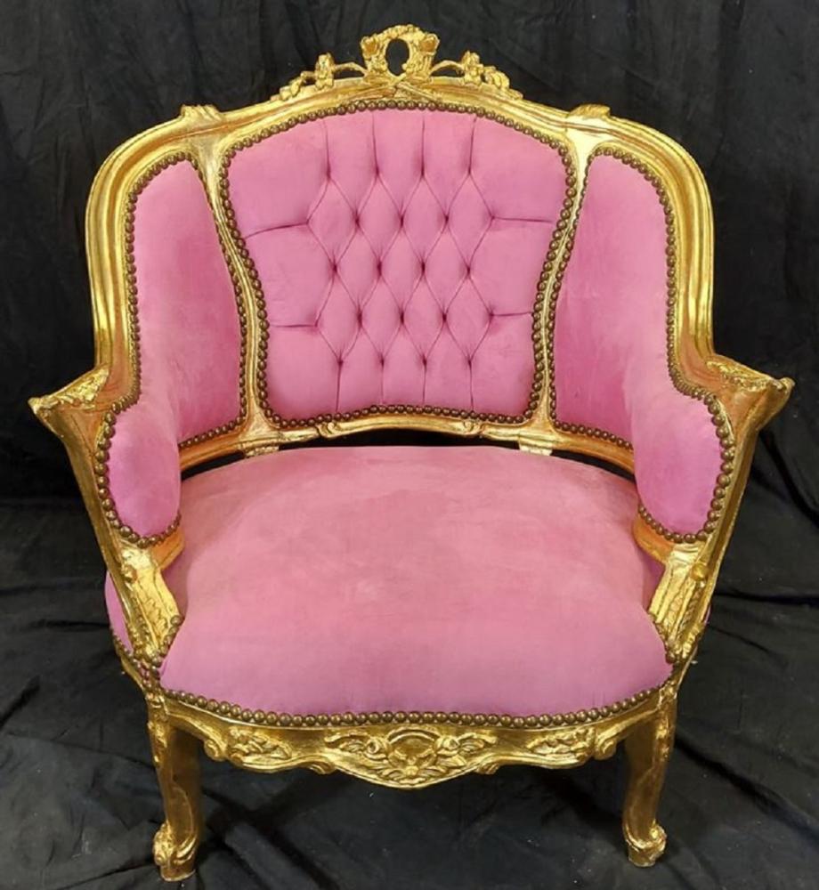 Casa Padrino Barock Damen Salon Lounge Sessel Rosa / Gold - Antik Stil Sessel - Antik Stil Möbel - Wohnzimmer Möbel im Barockstil - Barock Möbel - Edel & Prunkvoll Bild 1