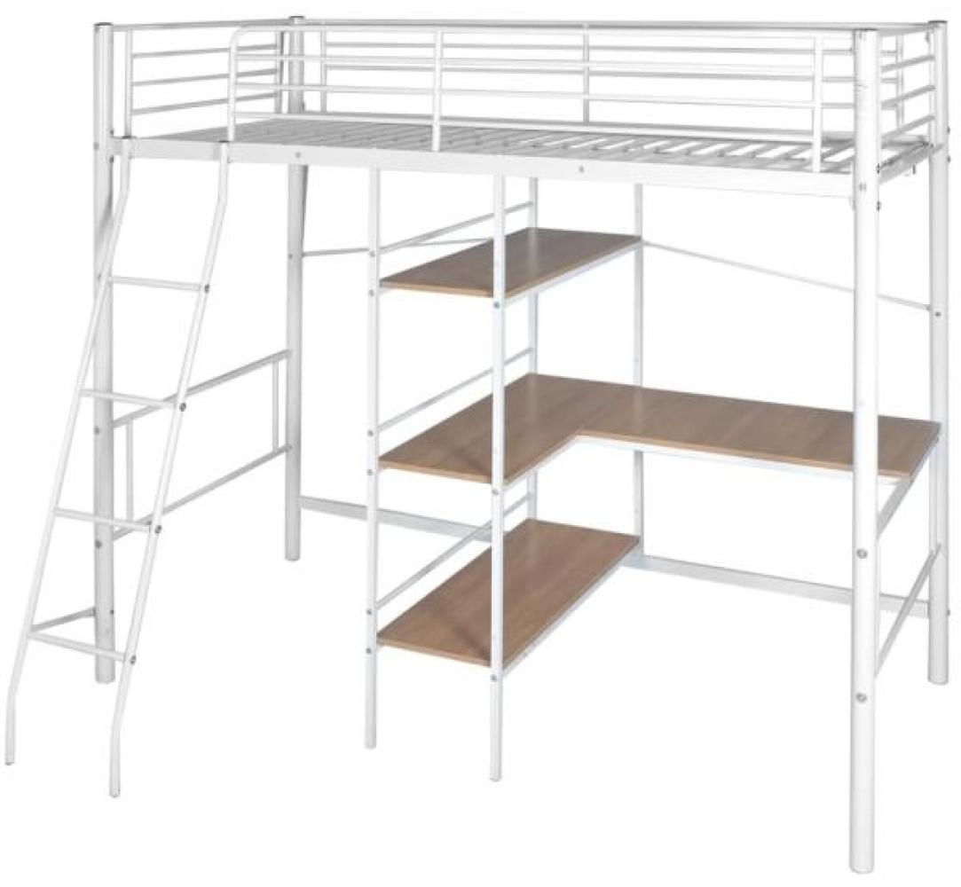 vidaXL Hochbett mit Schreibtisch Weiß & Braun Metall 90×200 cm Bild 1