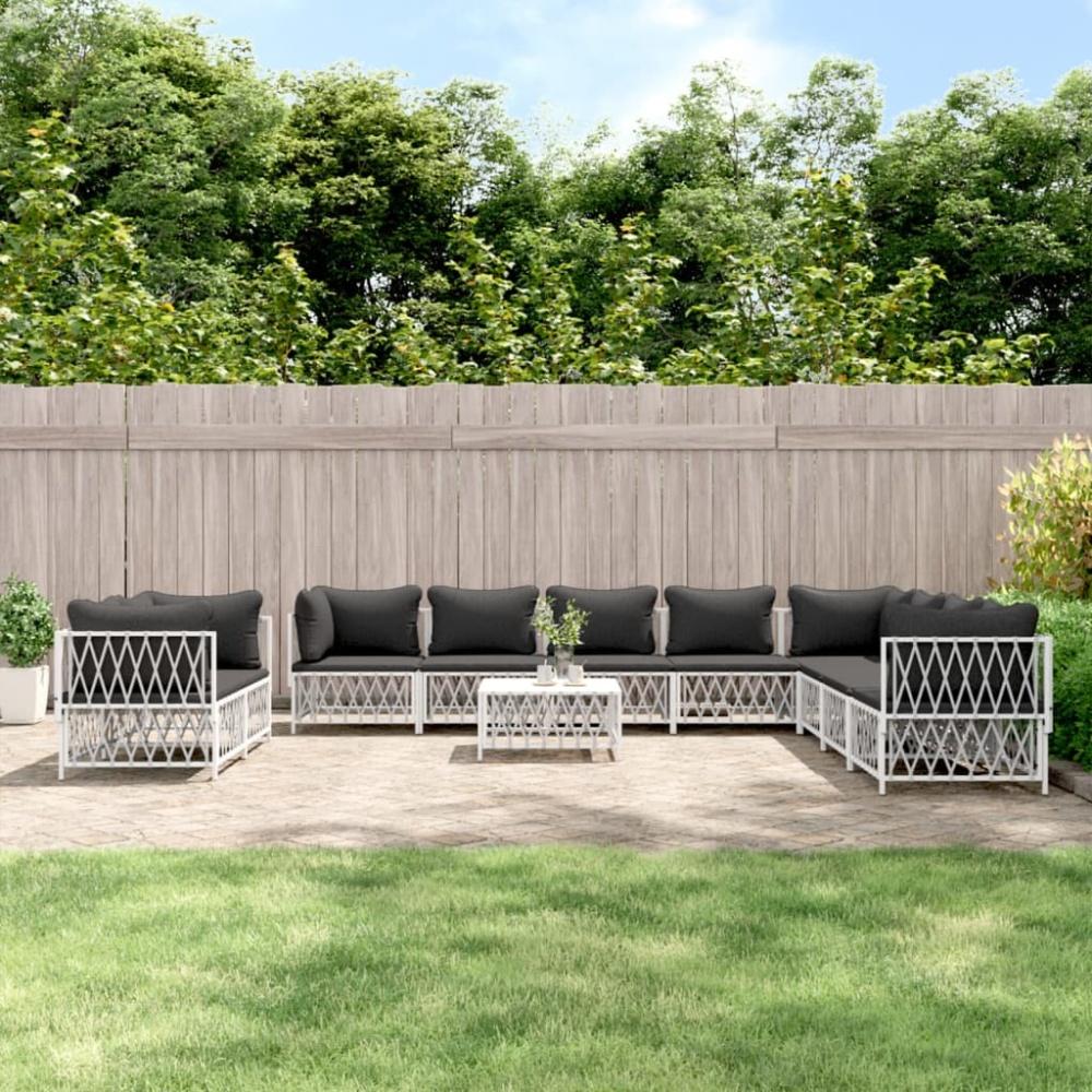 vidaXL 11-tlg. Garten-Lounge-Set mit Kissen Weiß Stahl 3186928 Bild 1