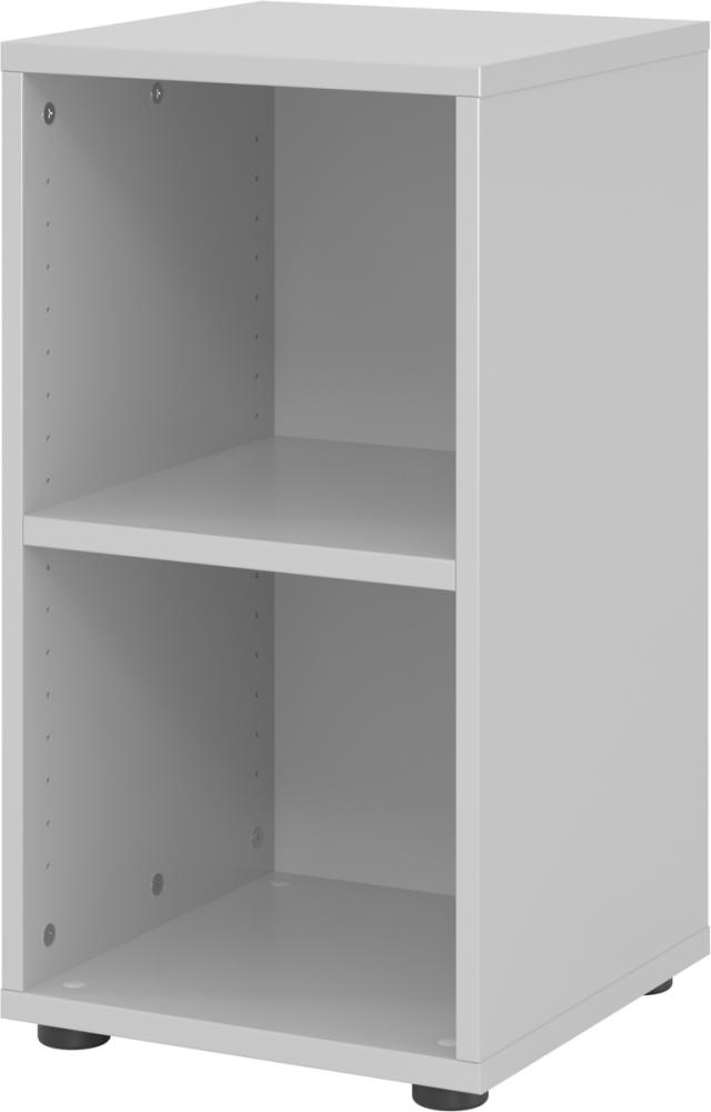 bümö Regal grau, Standregal aus Holz für 2 Ordnerhöhen - Bücherregal klein 40 cm schmal, Aktenregal für Ordner & Bücher, kleines Büroregal, Holzregal, Ordnerregal, Buchregal Dachschräge, 924RE-5 Bild 1