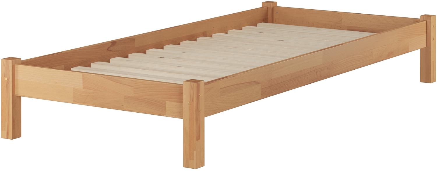 Buche-Bett Futonbett Einzelbett 90x200 Massivholzbett natur Rollrost 60.84-09 Bild 1