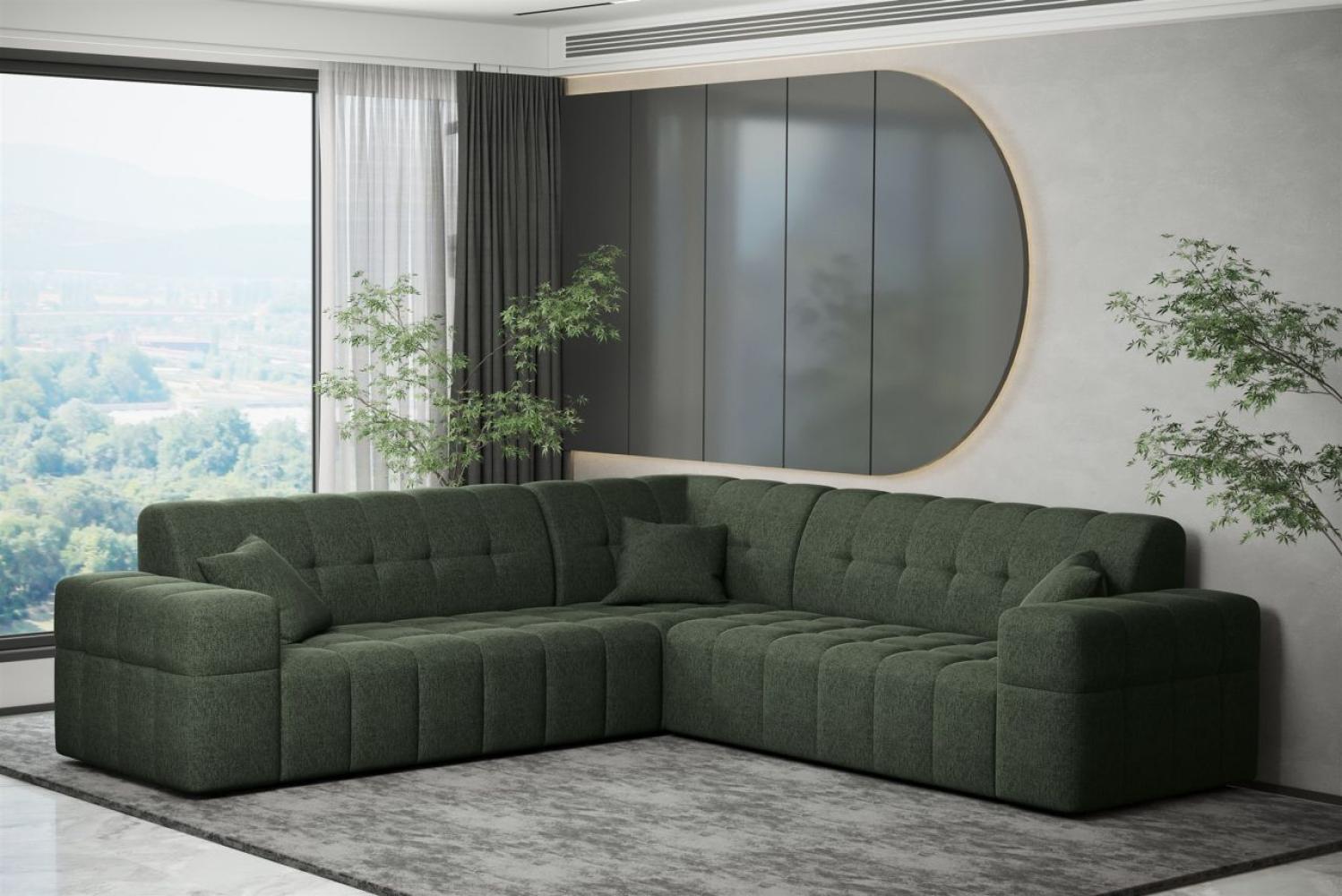 Ecksofa Designersofa NANCY in Stoff Neve Tannengrün Seite Universal Bild 1