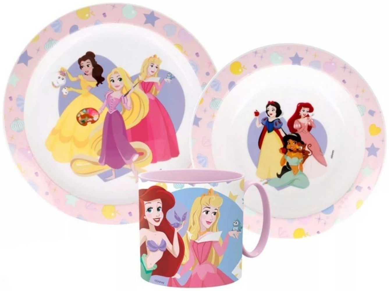 Disney Kindergeschirr-Set Disney Prinzessinnen Arielle Kinder Geschirr-Set 3 teilig (3-tlg), 1 Personen, Kunststoff, Becher Teller Schüssel Bild 1