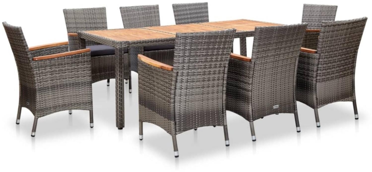 vidaXL 9-tlg. Garten-Essgruppe mit Kissen Poly Rattan Grau 46083 Bild 1