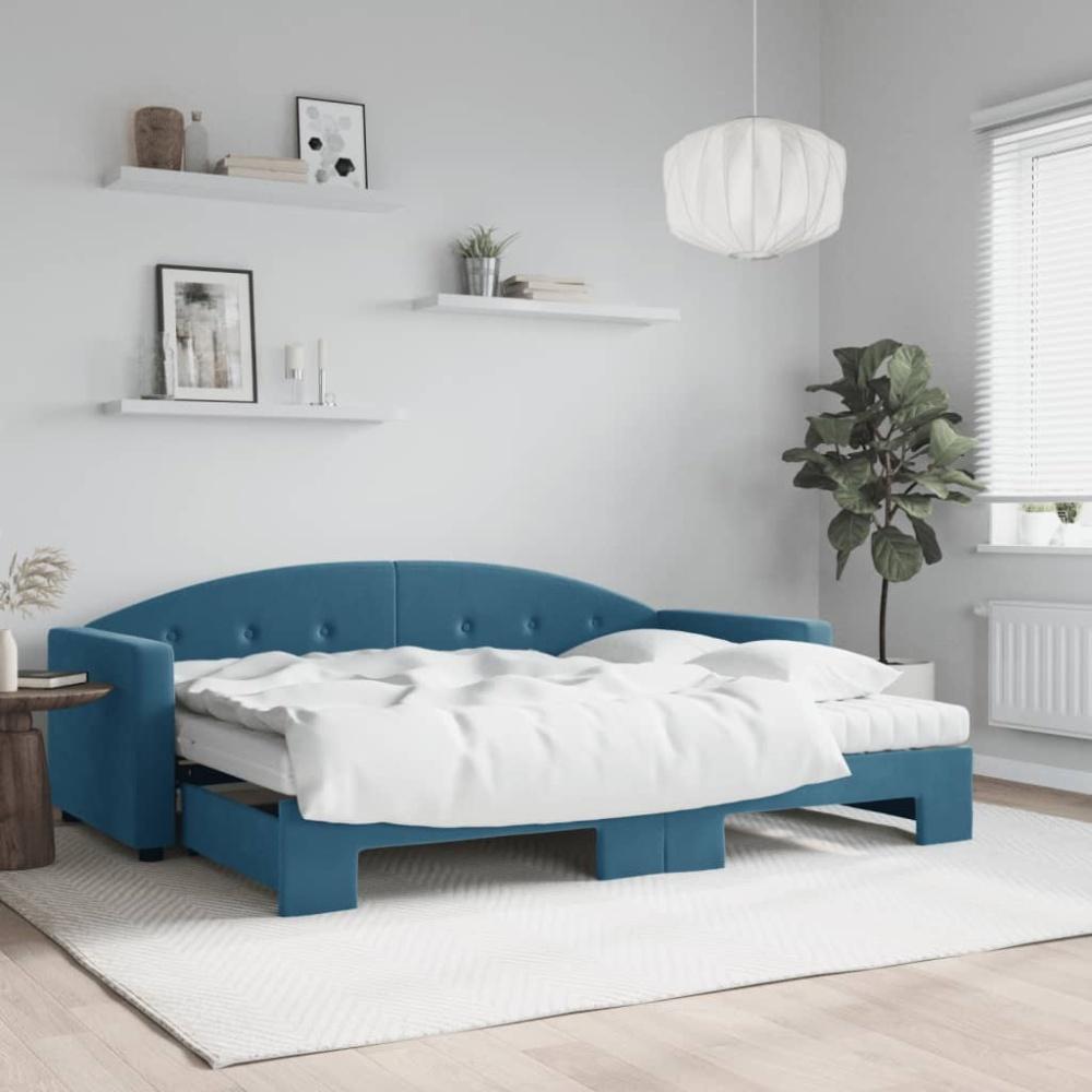 vidaXL Tagesbett Ausziehbar mit Matratzen Blau 80x200 cm Samt 3197317 Bild 1