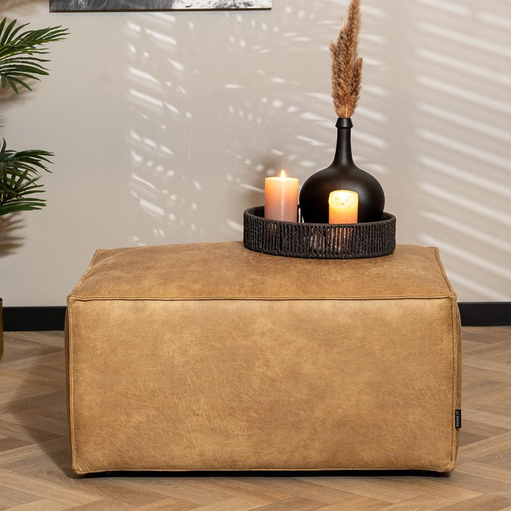 Bronx71 Leder Hocker Memphis rechteckig beige Bild 1