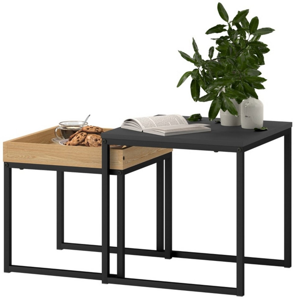 MC Star Couchtisch 2er-Set Sofatisch, für kleine Räume, Quadratisch (MDF, Metall, Schwarz) Bild 1