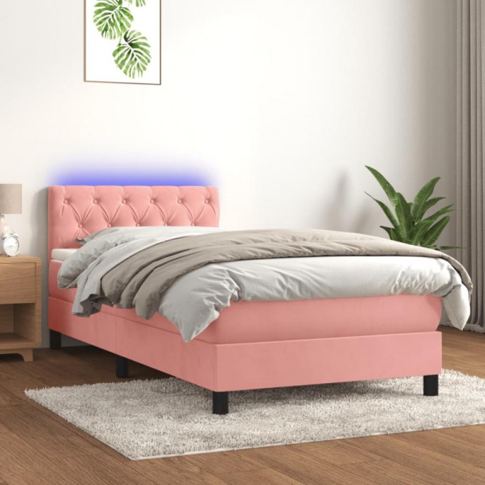 vidaXL Boxspringbett mit Matratze & LED Rosa 80x200 cm Samt 3134554 Bild 1