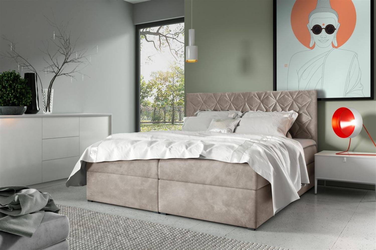 Boxspringbett Schlafzimmerbett 140x200cm LAZARO Nr. 7 Ecru inkl. Bettkasten Bild 1