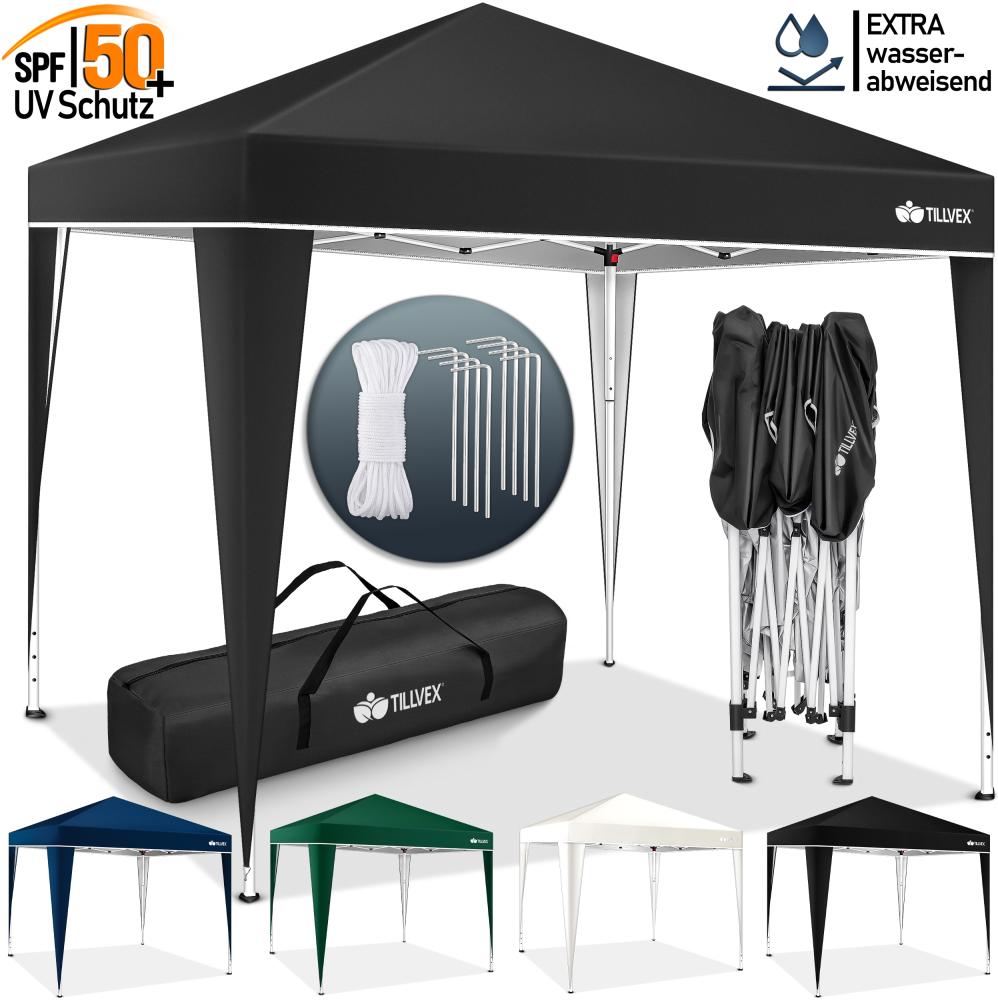 tillvex Pavillon 3x3m Schwarz - mit 4 Seitenteilen wasserdicht | Pop-Up Faltpavillon höhenverstellbar | Gartenzelt UV Schutz 50+ | Partyzelt mit Tasche für Garten Bild 1