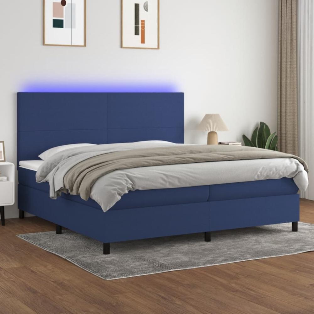 vidaXL Boxspringbett mit Matratze & LED Stoff Blau 200 x 200 cm, Härtegrad: H2 [3134747] Bild 1