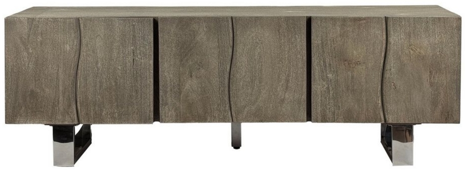 Lowboard Akazie Massivholz 160cm TV-Kommode 3 Türen Smoked Grey Metallbeine Modern Bild 1