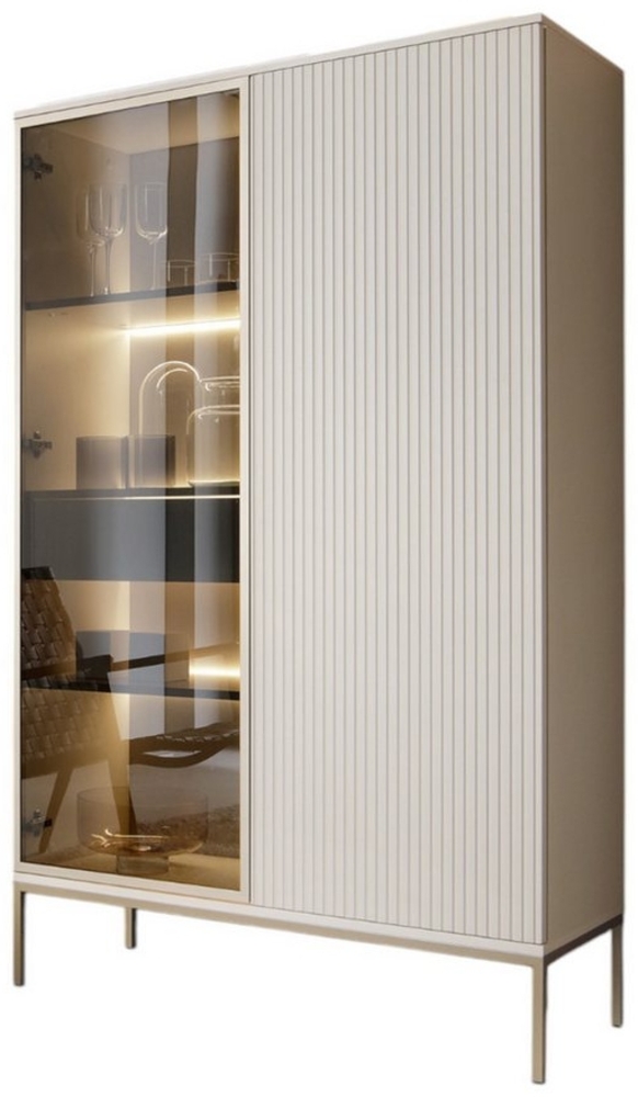 Compleo Vitrine LINO Standvitrine mit Schublade, Fronten gefräst, Modern Wohnzimmer Bild 1