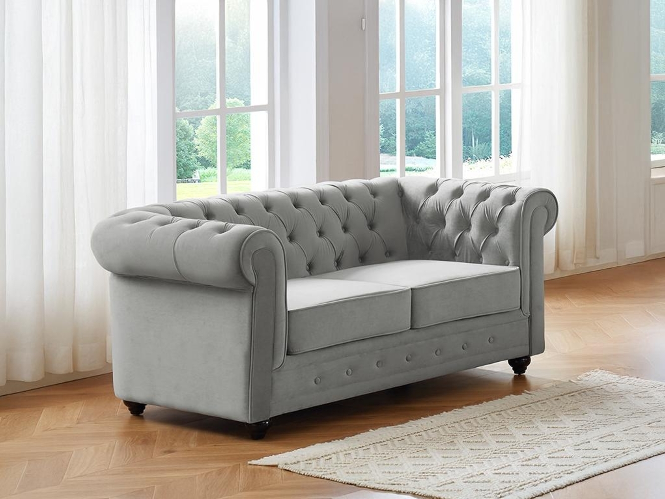 Vente-unique - Sofa 2-Sitzer - Samt - Hellgrau - CHESTERFIELD Bild 1