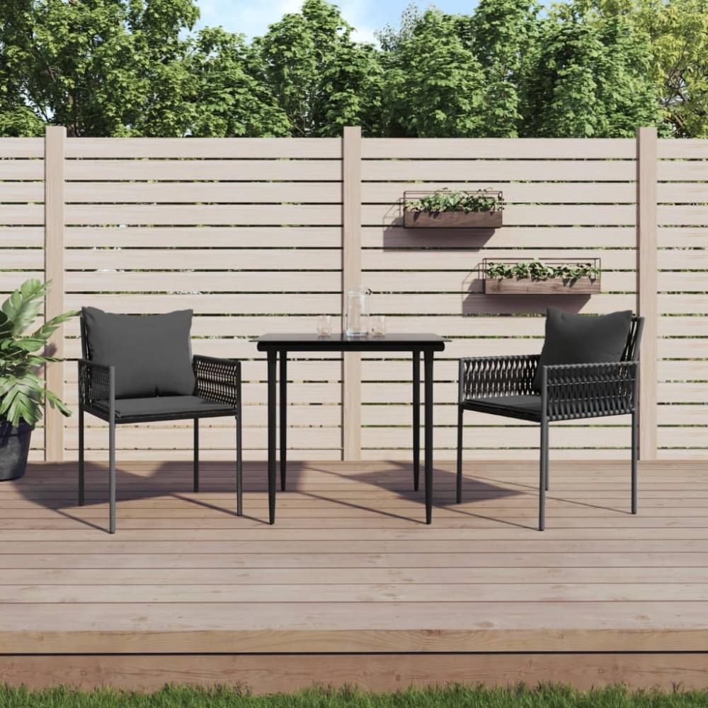 vidaXL Gartenstühle mit Kissen 2 Stk. Schwarz 54x61x83 cm Poly Rattan 364101 Bild 1