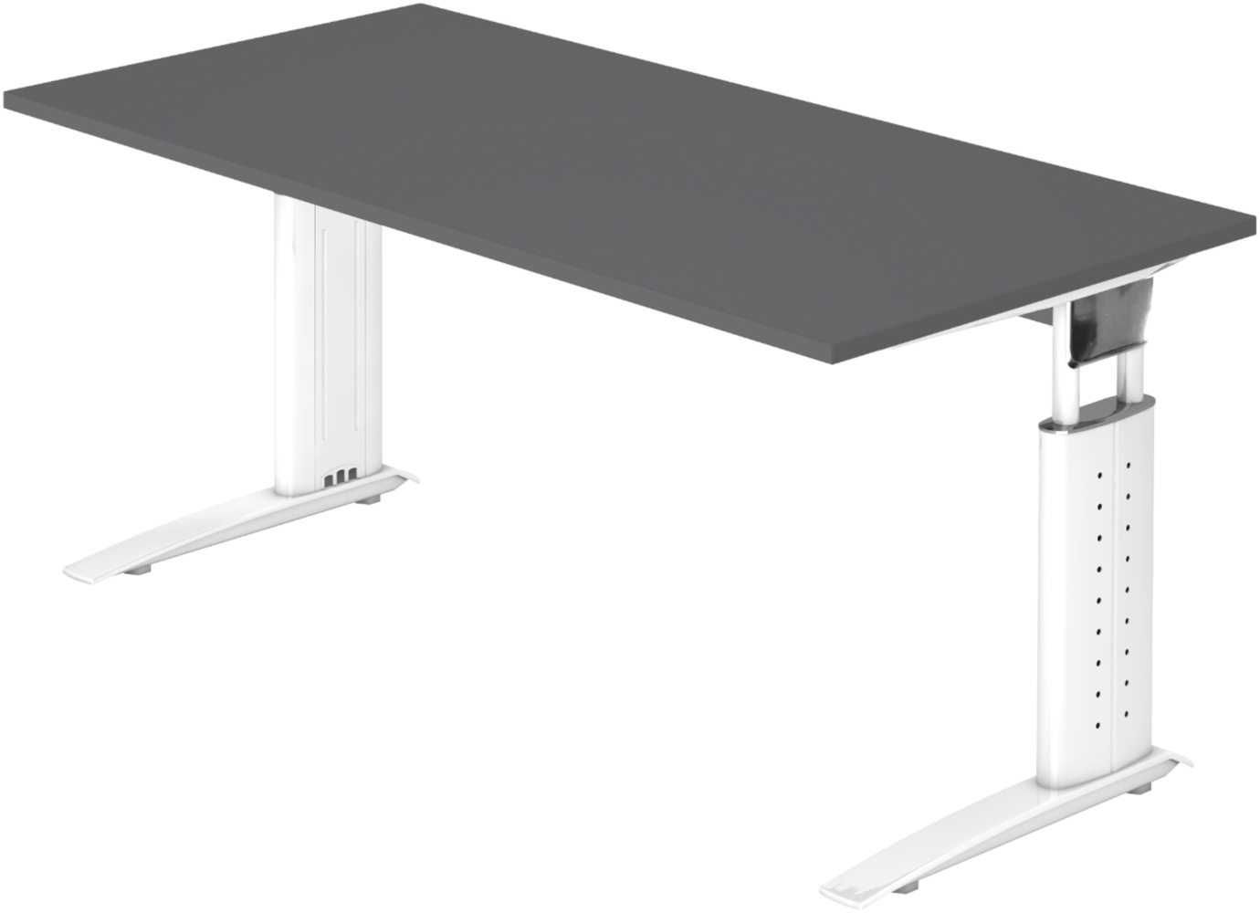 bümö höhenverstellbarer Schreibtisch U-Serie 160x80 cm in graphit, Gestell in weiß - PC Tisch für's Büro manuell höhenverstellbar, Computertisch verstellbar, US-16-G-W Bild 1