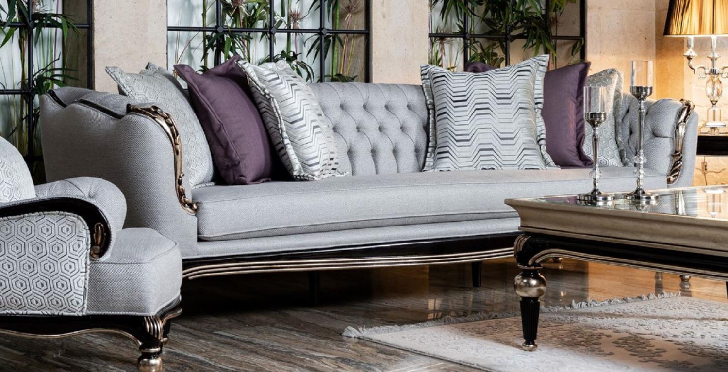 Casa Padrino Luxus Barock Sofa Grau / Schwarz / Silber - Handgefertigtes Wohnzimmer Sofa - Barock Wohnzimmer Möbel Bild 1