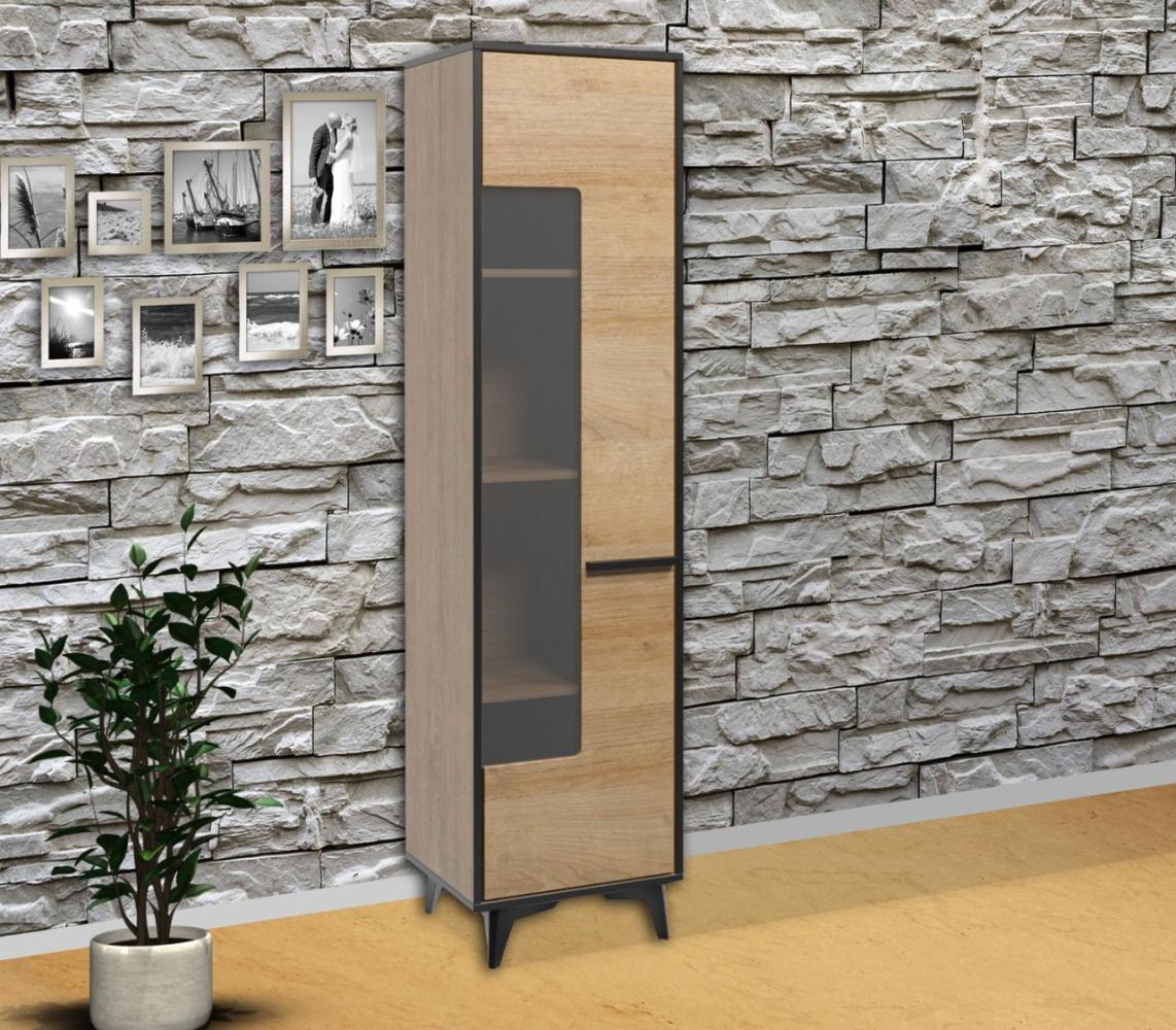 Vitrine "Frida" Vitrinenschrank 47cm eiche riviera schwarz Bild 1