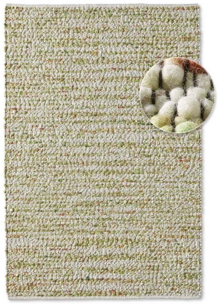 TaraCarpet Wollteppich TaraCarpet Neuberg handgewebter Schurwollteppich aus gewalkter Wolle, rechteckig, Höhe: 15 mm, Handgewebt Teppich grün terra Wohnzimmer Schlafzimmer 070x130 cm Bild 1