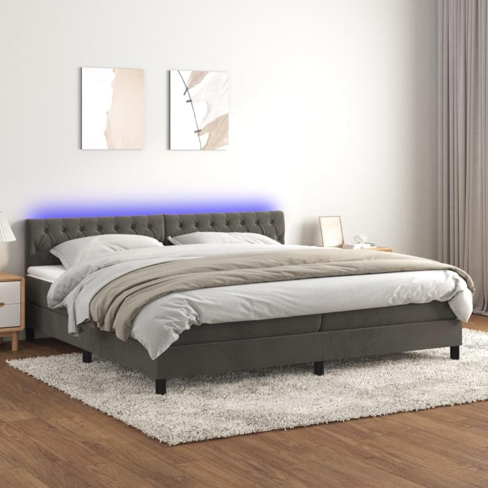 vidaXL Boxspringbett mit Matratze & LED Dunkelgrau 200x200 cm Samt, Härtegrad: H2 [3134604] Bild 1