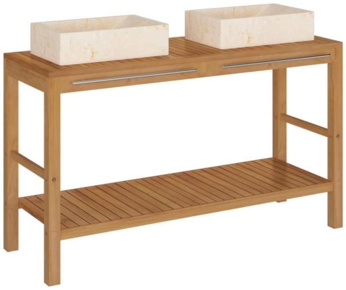 vidaXL Waschtisch Massivholz Teak mit Waschbecken Marmor Creme [3058167] Bild 1