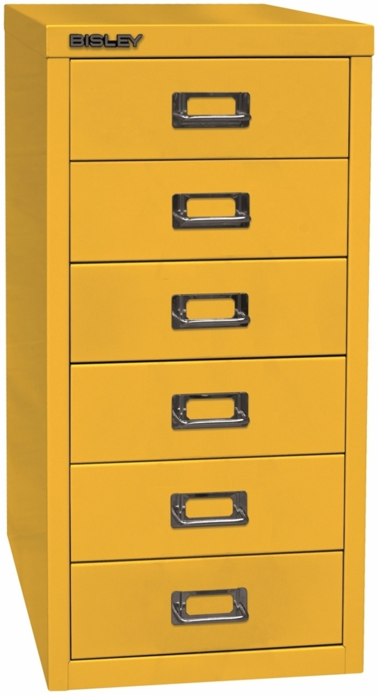 Bisley Multidrawer Schubladenschrank aus Metall mit 6 Schubladen DIN A4 ohne Sockel - Farbe: Zinkgelb, L296-641 Bild 1