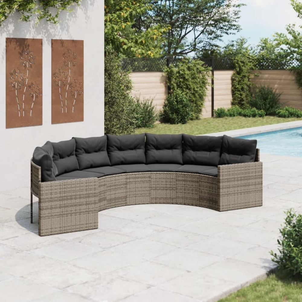 vidaXL Gartensofa mit Kissen Halbrund Grau Poly Rattan 3318514 Bild 1