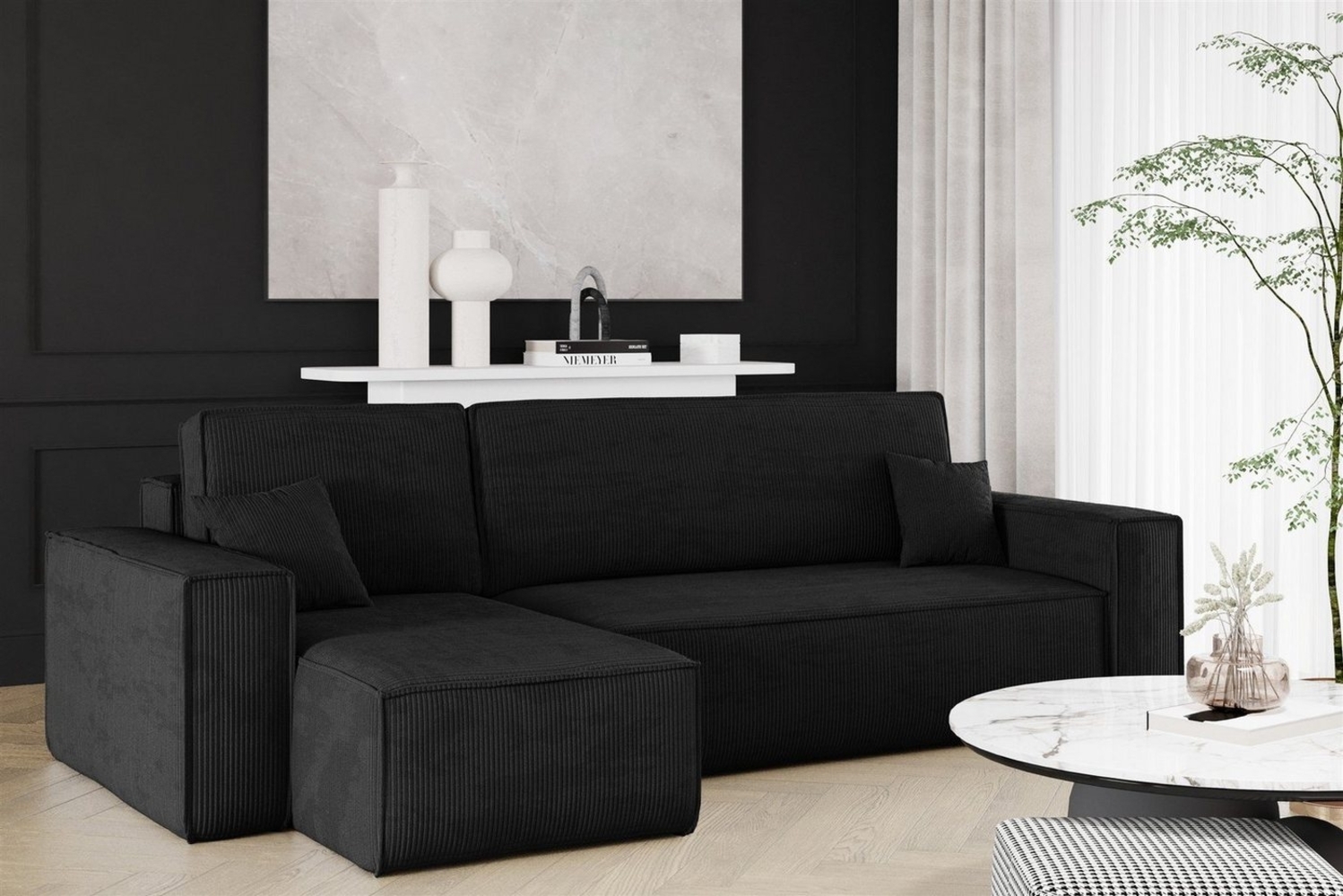 Ecksofa Schlafsofa Sofa MARIS Stoff Poso Schwarz Ottomane Links Bild 1