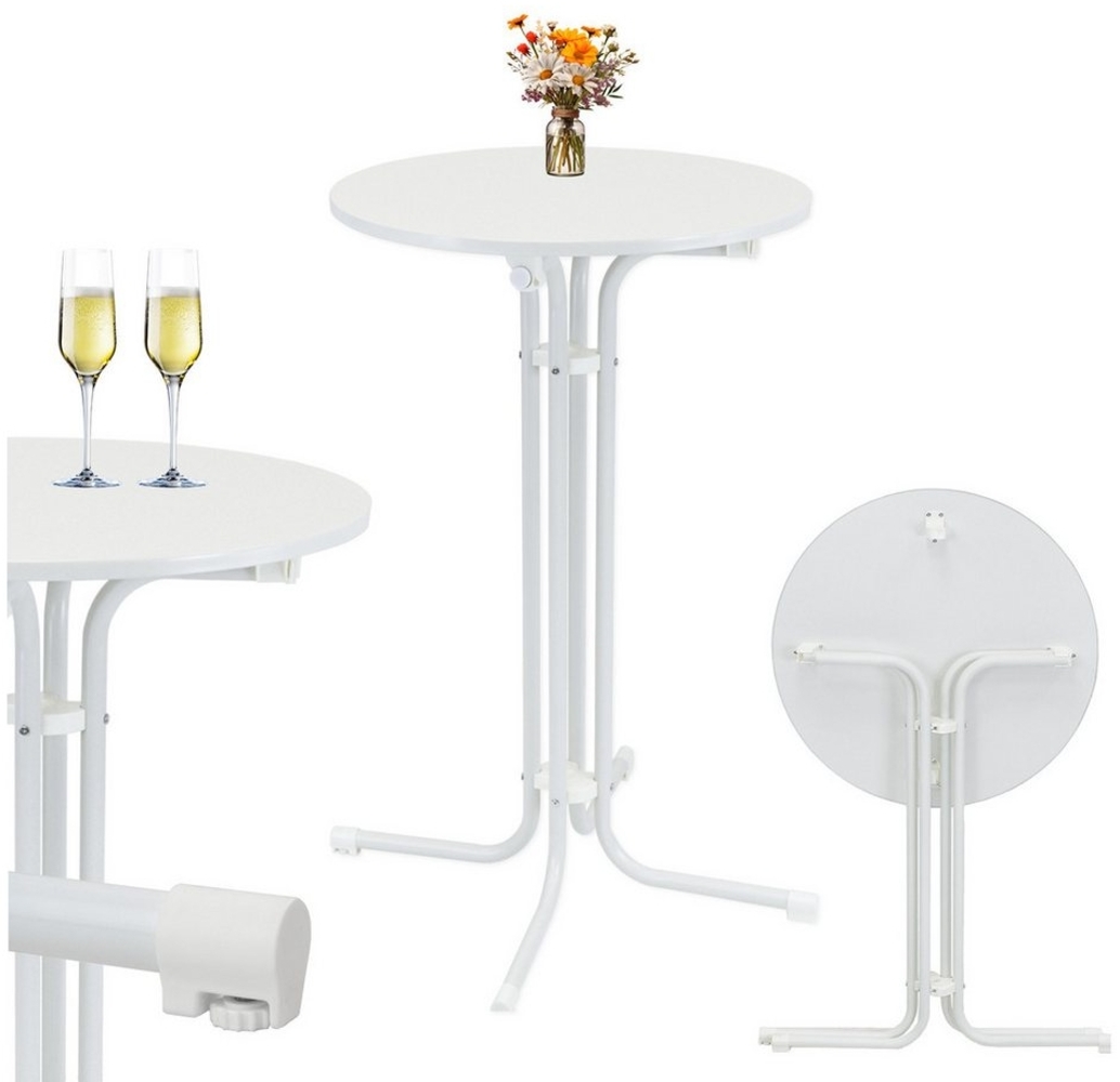 Stehtisch klappbar Ø 70 cm Höhe 110 cm Stahl Gastrotisch Partytisch Bistrotisch Gartentisch in Weiß Bild 1