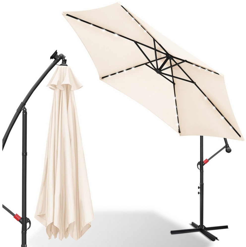 Clanmacy Sonnenschirm Sonnenschirm 300/350cm Terrassen Balkonschirm Gartenschirm LED Solar, Aluminium/Polyester Bild 1