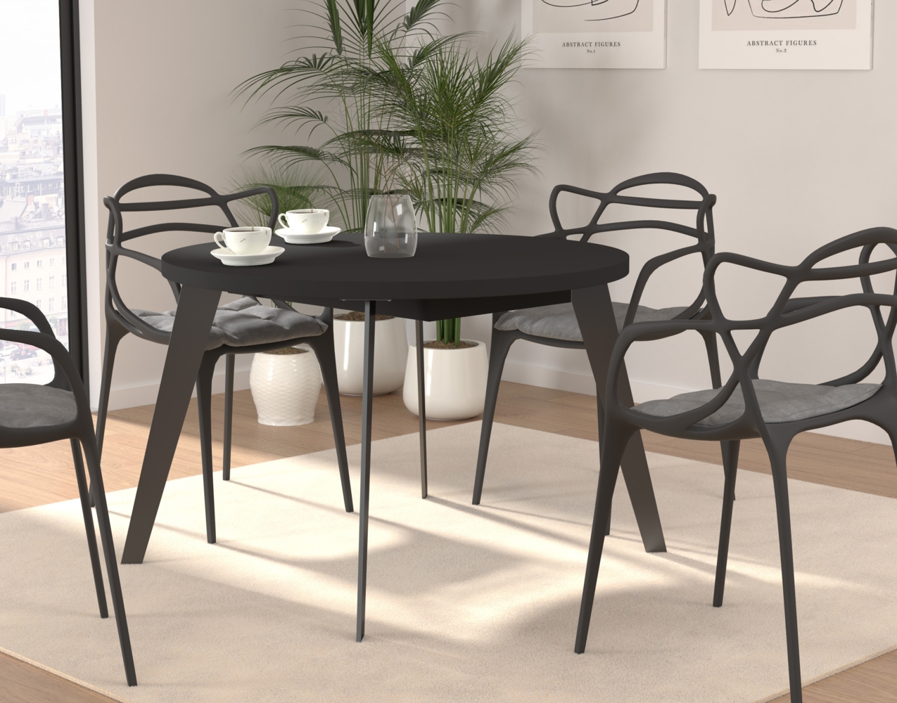 Esstisch Ausziehtisch TABLE ROUND 110 - 155 cm Schwarz matt, von Forte Bild 1