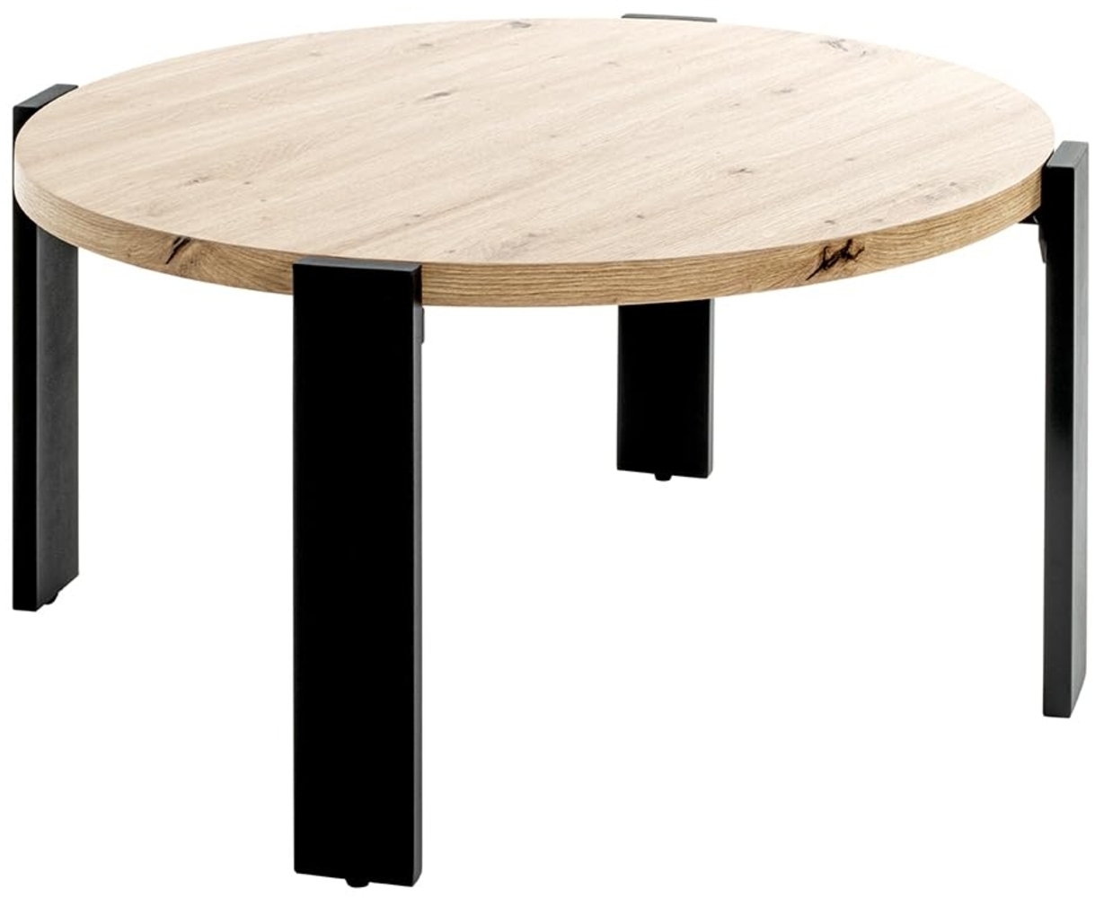 HAKU Möbel Couchtisch Eiche hell, schwarz, MDF, Metall - Maße: H 42 x Ø 75 cm, Style: Modern Bild 1