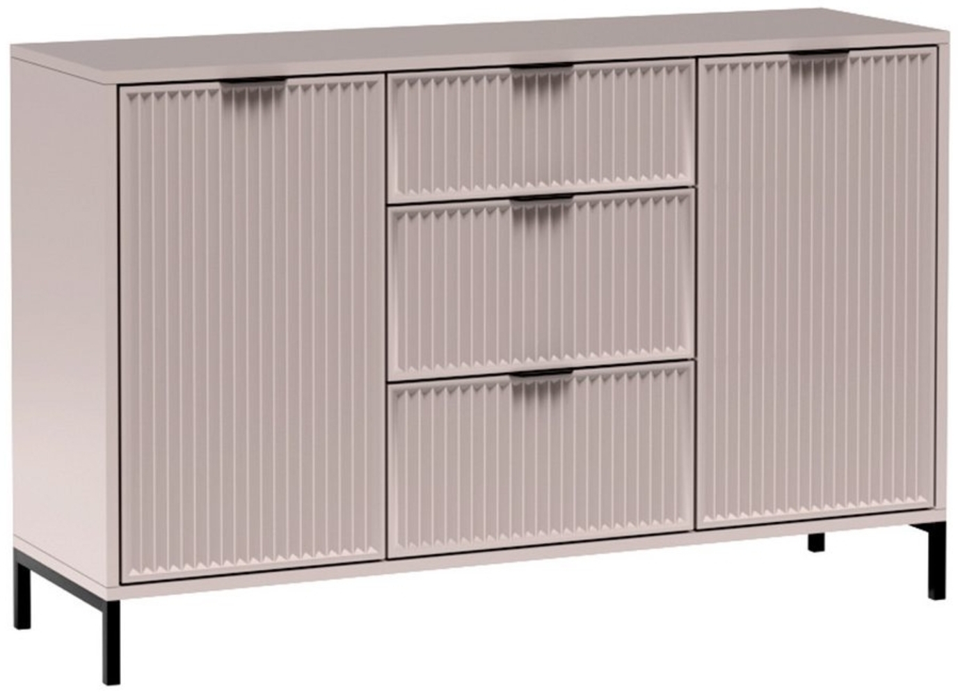 Lomadox Kommode LAURO-161, Sideboard Anrichte 135 cm Kaschmir beige Rillen Wohnzimmer Esszimmer Bild 1