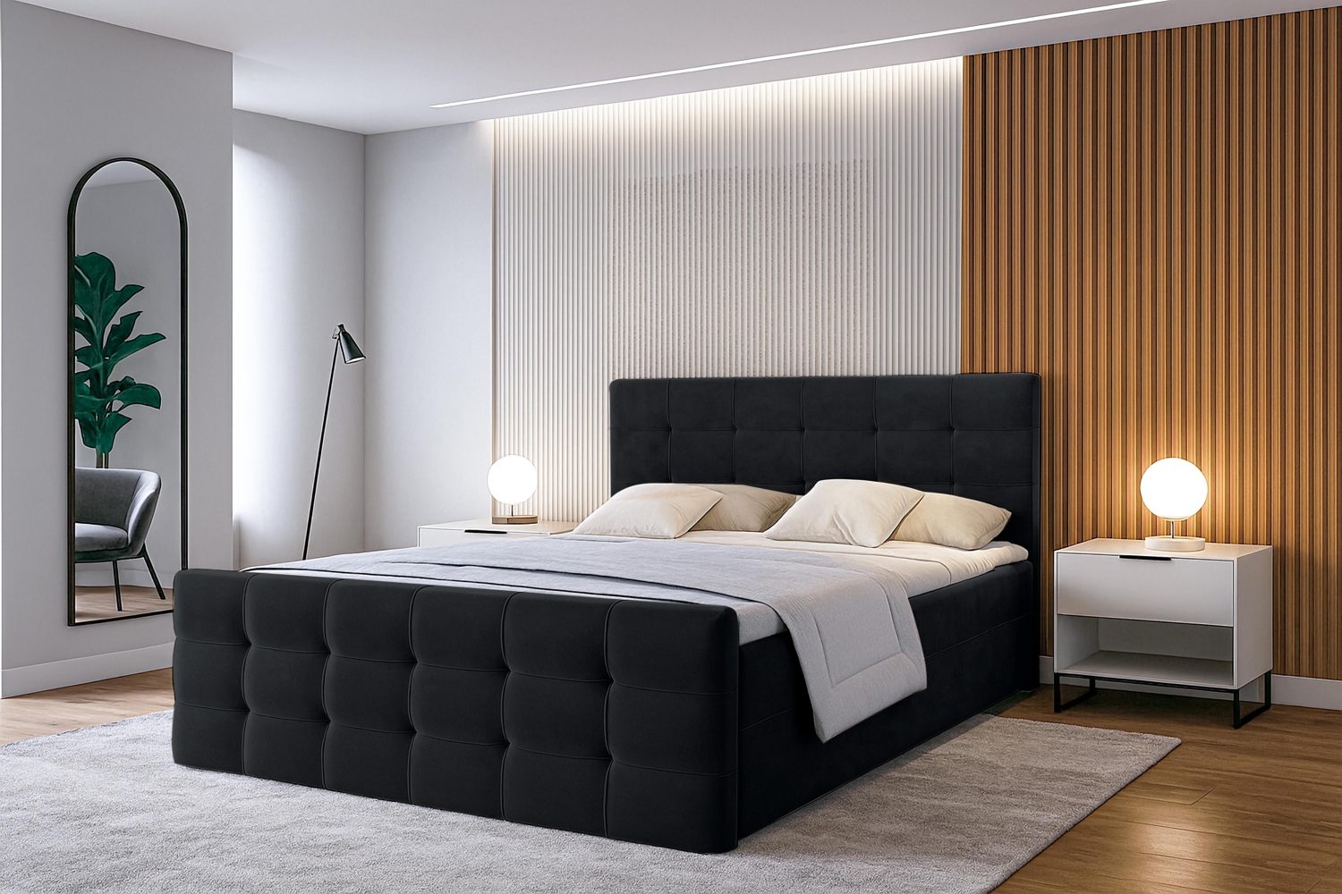 AX LIVING Bett mit Bettkasten 180x200 Argentaro Boxspringbett schwarz Bild 1