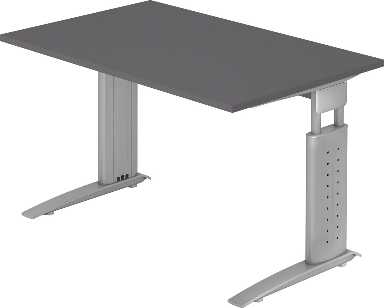 bümö höhenverstellbarer Schreibtisch U-Serie 120x80 graphit, Gestell in Silber - PC Tisch klein für's Büro manuell höhenverstellbar, Computertisch verstellbar, US-12-G-S Bild 1