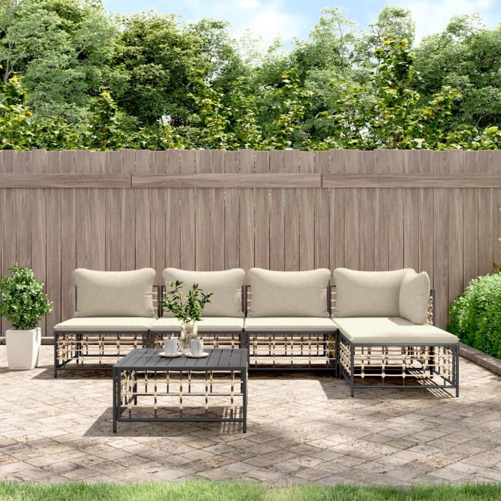 vidaXL 6-tlg. Garten-Lounge-Set mit Kissen Anthrazit Poly Rattan 3186736 Bild 1