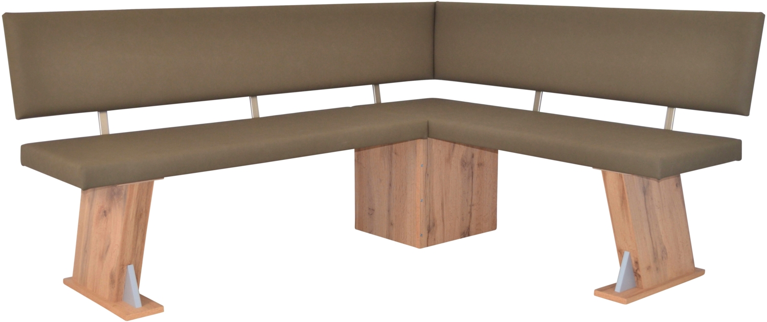 Moderne Eckbank, Eiche-Dekor, Kunsleder taupe, kurzer Schenkel rechts Bild 1