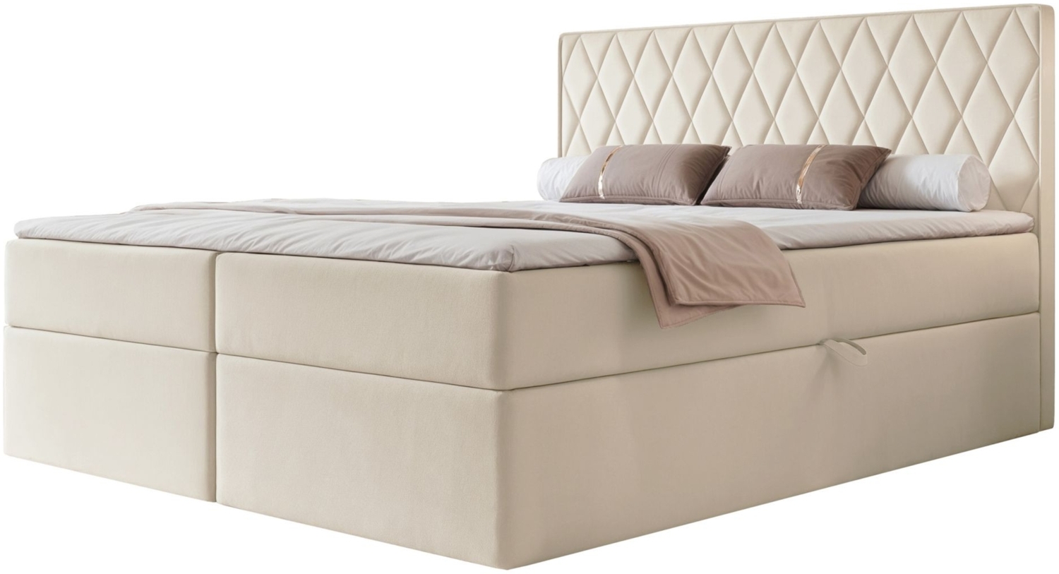 Selsey 'Carenzo' Boxspringbett mit Bonellmatratze, Topper, Velours, hellbeige, 140x200 cm Bild 1