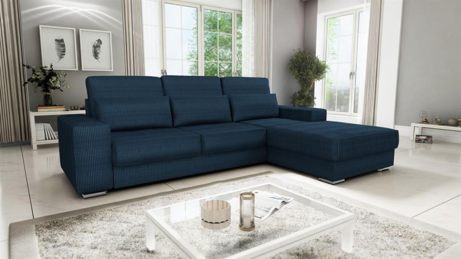 Ecksofa Sofa NEVIO Stoff Scala Dunkelblau Ottomane Rechts Bild 1