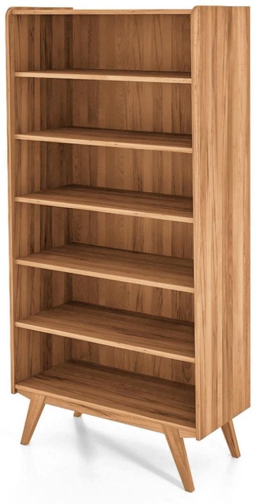 Bücherregal Jetro Kernbuche massiv 100x200x50 cm mit 6 Fächern und Holzbeinen Bild 1