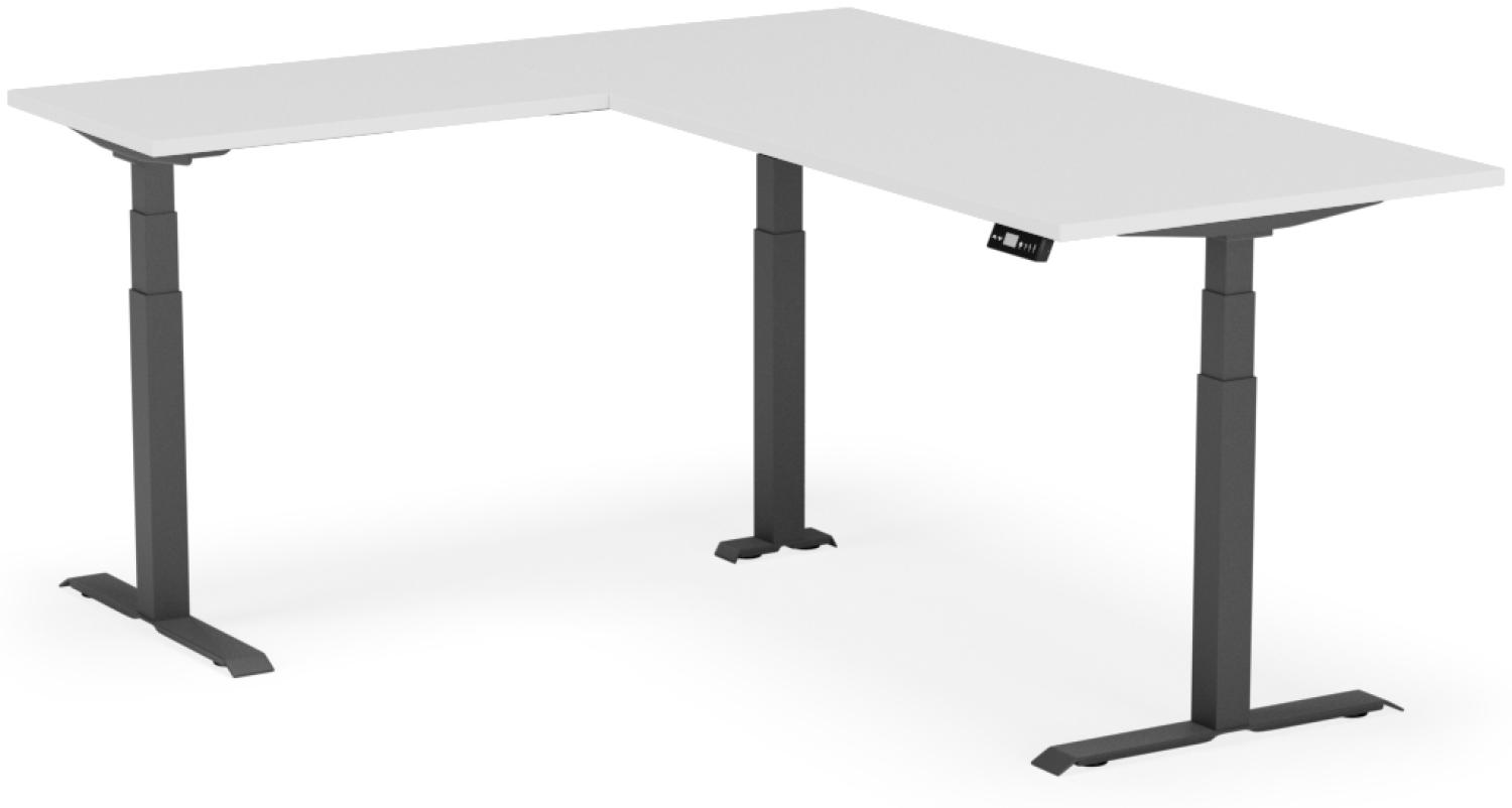 elektrisch höhenverstellbarer Schreibtisch L-SHAPE 200 x 170 x 60 - 90 cm - Gestell Schwarz, Platte Weiss Bild 1