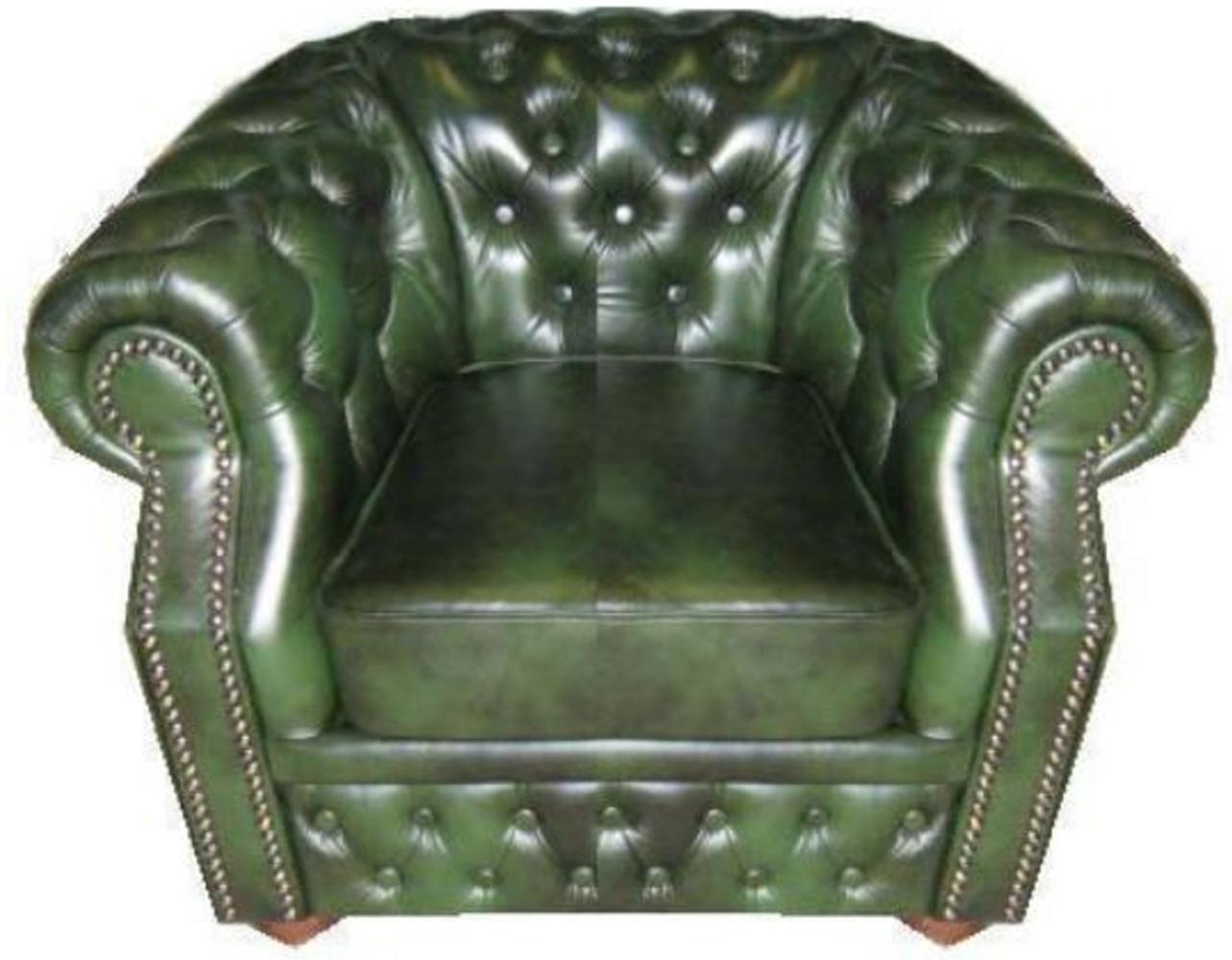 Casa Padrino Echtleder Sessel Dunkelgrün 120 x 90 x H. 80 cm - Chesterfield Sessel Bild 1